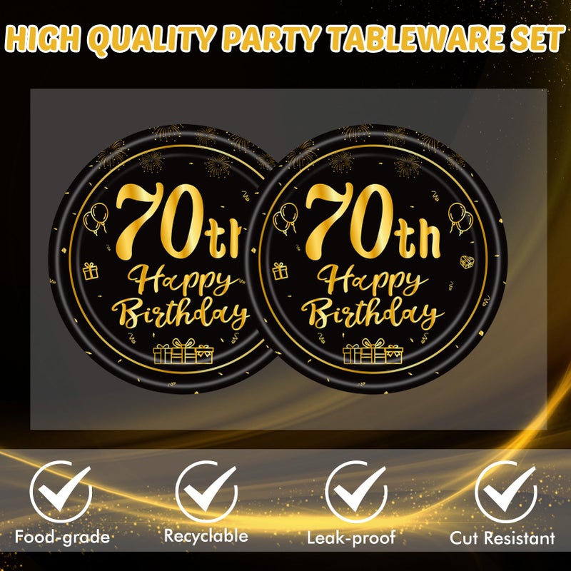 KHAIVI 40PCS 70th Birthday Decorations,70th Party Tableware Set Paper Plate Napkin,Black Gold Vintage 1956 Aged to Perfection Table Party Supplies, 70 Year Old Birthday Party Decor for Women Men - Image 2
