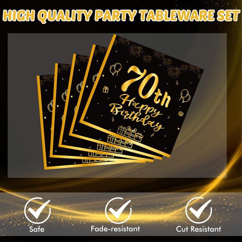 KHAIVI 40PCS 70th Birthday Decorations,70th Party Tableware Set Paper Plate Napkin,Black Gold Vintage 1956 Aged to Perfection Table Party Supplies, 70 Year Old Birthday Party Decor for Women Men - Image 3