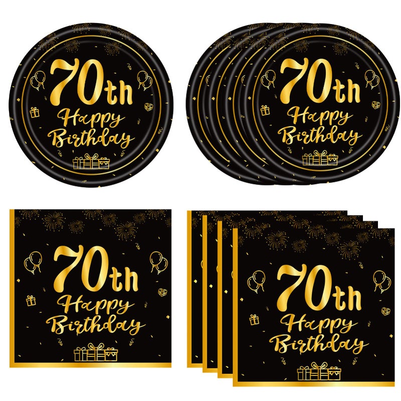 KHAIVI 40PCS 70th Birthday Decorations,70th Party Tableware Set Paper Plate Napkin,Black Gold Vintage 1956 Aged to Perfection Table Party Supplies, 70 Year Old Birthday Party Decor for Women Men - Image 1
