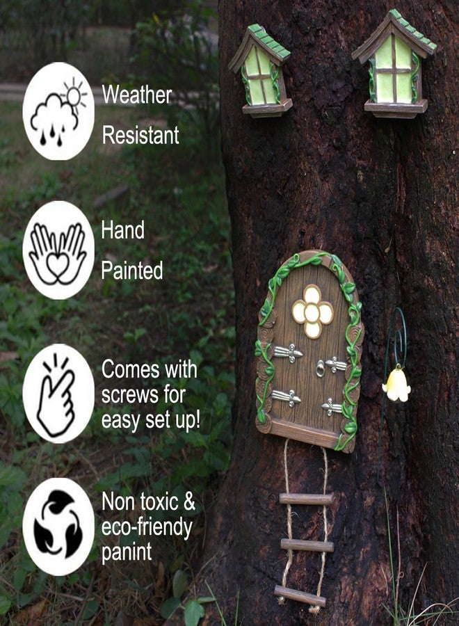 IMOFEE Fairy Door and Windows Garden Kit Accessories Outdoor, Glow in Dark Gnome House for Tree, Lawn Yard Art Sculpture, Miniature Garden Decor (Ladder) - Image 4