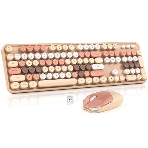 MOWUX Wireless Keyboard and Mouse Combo, MOWUX Colorful Computer Full Size 2.4G Plug and Play Wireless Typewriter Keyboard and Mouse Set for Windows, Computer, Desktop, PC, Notebook (Milk Tea Colorful) - Image 1