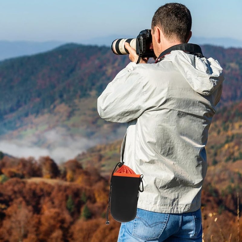 Black Neoprene DSLR Camera Lens Pouch Portable Protective Case for Travel - Image 5