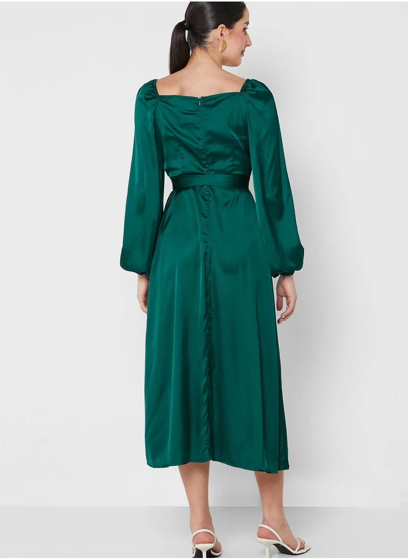 ELLA Puff Sleeve Satin Dress