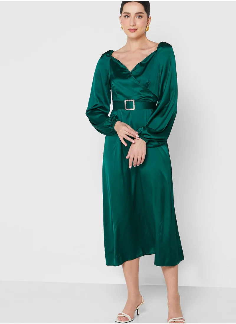 ELLA Puff Sleeve Satin Dress