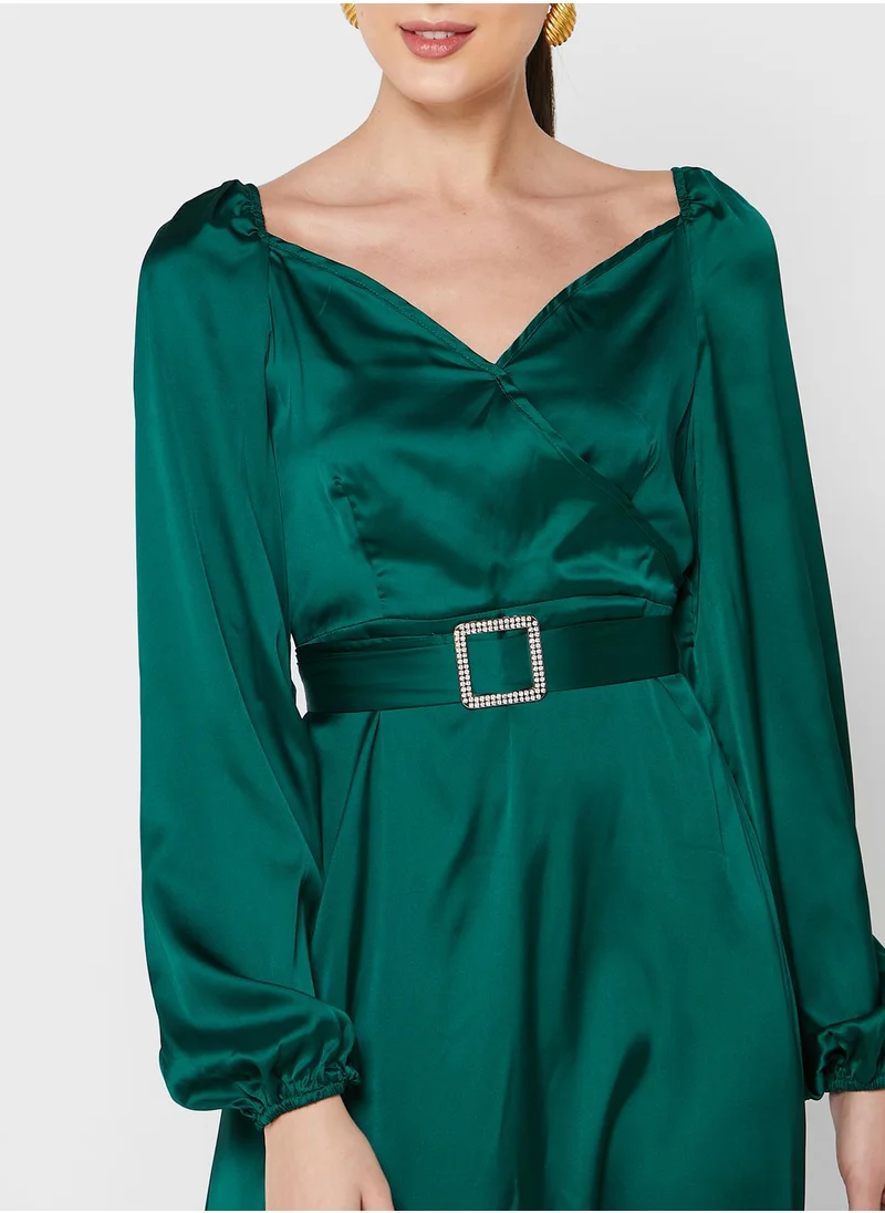 ELLA Puff Sleeve Satin Dress
