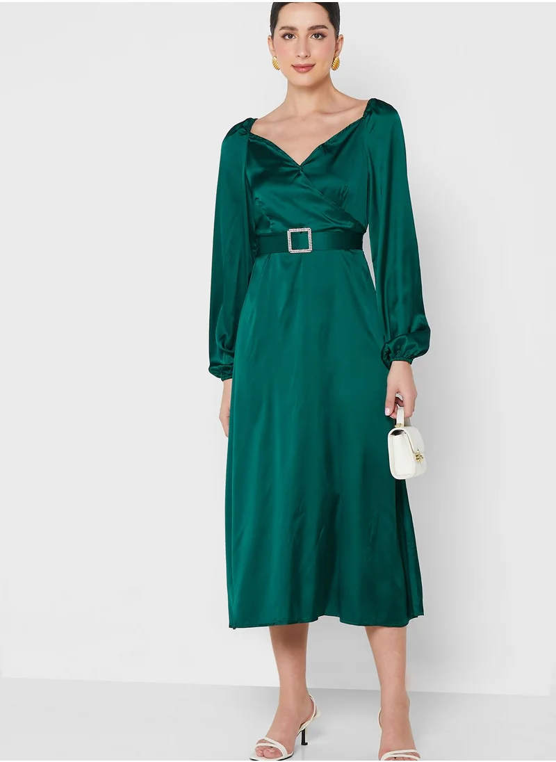 ELLA Puff Sleeve Satin Dress
