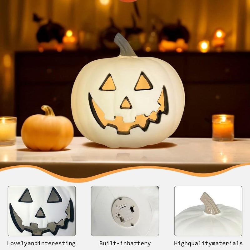Bseical Workday cycle fulfillment Pumpkin with LED Lighting, Halloween Pumpkin Lantern, Large, Halloween Pumpkin as House Entrance, Large Plastic Pumpkin with Scary Grip, Halloween Pumpkin Decoration Outdoor (White, 20 cm) Medium weight - Image 4