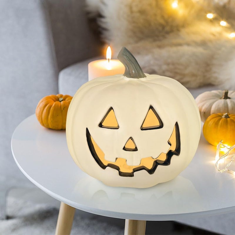 Bseical Workday cycle fulfillment Pumpkin with LED Lighting, Halloween Pumpkin Lantern, Large, Halloween Pumpkin as House Entrance, Large Plastic Pumpkin with Scary Grip, Halloween Pumpkin Decoration Outdoor (White, 20 cm) Medium weight - Image 2