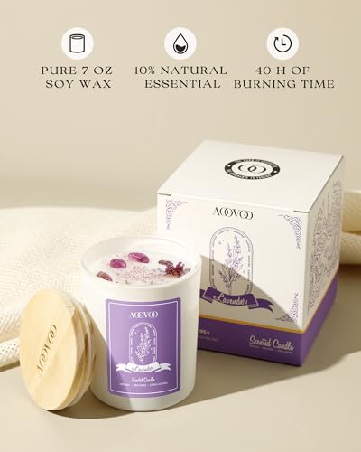 AOOVOO Lavender Scented Candles for Women - Aromatherapy Candle with Crystals Inside, 7oz Soy Candles for Home Scented, Birthday Gifts Christmas Candle for Women Mom - Image 2