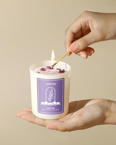 AOOVOO Lavender Scented Candles for Women - Aromatherapy Candle with Crystals Inside, 7oz Soy Candles for Home Scented, Birthday Gifts Christmas Candle for Women Mom - Image 5