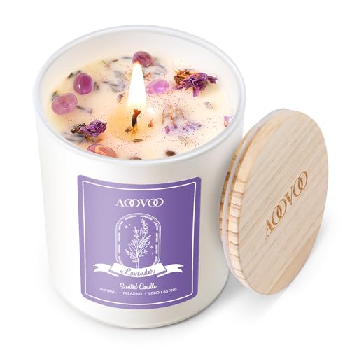 AOOVOO Lavender Scented Candles for Women - Aromatherapy Candle with Crystals Inside, 7oz Soy Candles for Home Scented, Birthday Gifts Christmas Candle for Women Mom - Image 1
