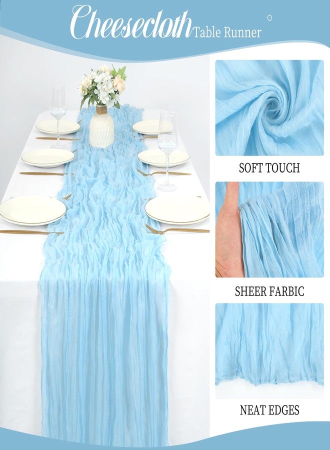 fani 12 Pack 10Ft Baby Blue Cheesecloth Table Runner 35 x 120 inch Boho Gauze Cheese Cloth Table Runner Vintage Rustic Sheer Runners for Wedding Bridal Shower Birthday Party Cake Table Decorations - Image 5