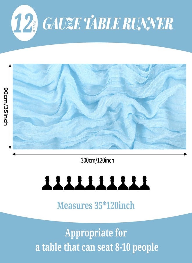 fani 12 Pack 10Ft Baby Blue Cheesecloth Table Runner 35 x 120 inch Boho Gauze Cheese Cloth Table Runner Vintage Rustic Sheer Runners for Wedding Bridal Shower Birthday Party Cake Table Decorations - Image 2