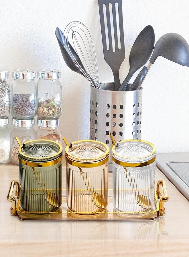 Blink Basket Acrylic Condiment Spice Jars,Condiment Spice Box With Lids and Spoons and Tray,Clear Plastic Condiment Canisters,Seasoning Box Set for Kitchen to Storage Salt,Paprika (Amber, 3 Jar) - Image 5