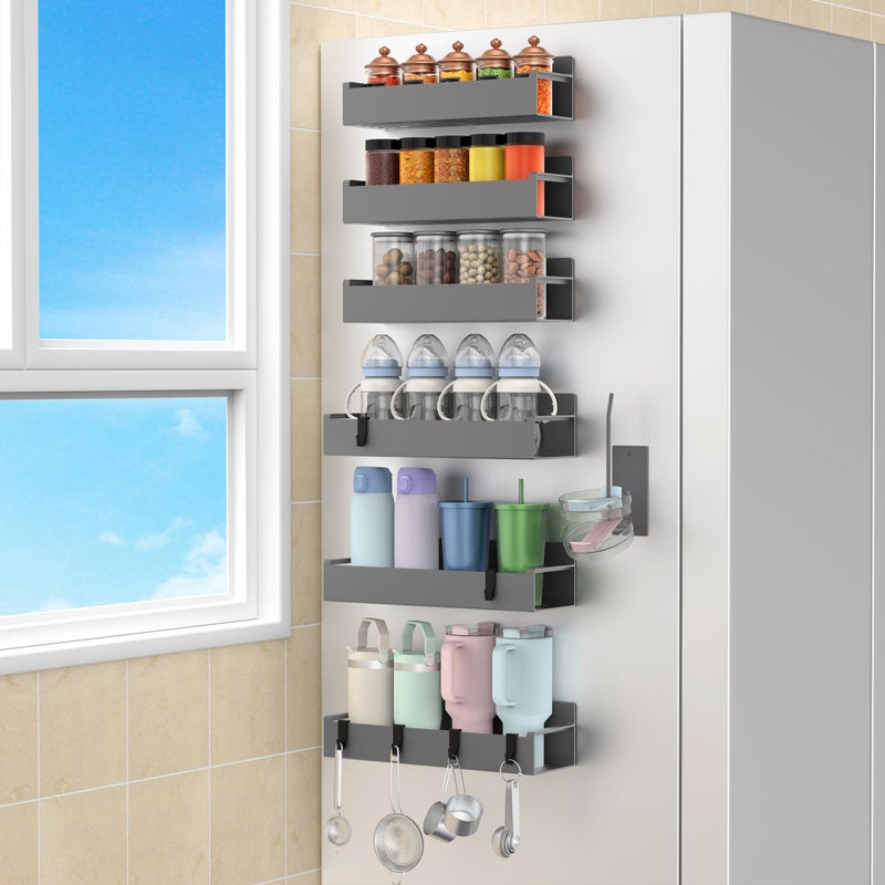 HuggieGems Magnetic Water Bottle Holder for Refrigerator, Cup Holder Organizer for Stanley and Tumbler for Kitchen, 6 Pack, Dark Gray - Image 1