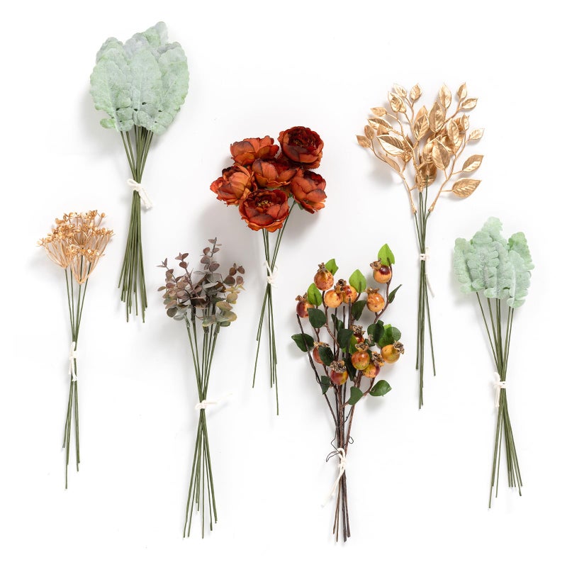 Ling's Moment Artificial Greenery Stems Box Set, 53pcs with 7 Kinds of Faux Greenery Picks for DIY Bridal Bouquets Wedding Floral Arrangement Table Centerpieces, Terracotta & Green - Image 1