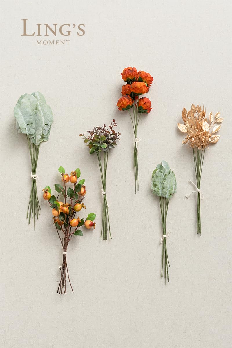 Ling's Moment Artificial Greenery Stems Box Set, 53pcs with 7 Kinds of Faux Greenery Picks for DIY Bridal Bouquets Wedding Floral Arrangement Table Centerpieces, Terracotta & Green - Image 5