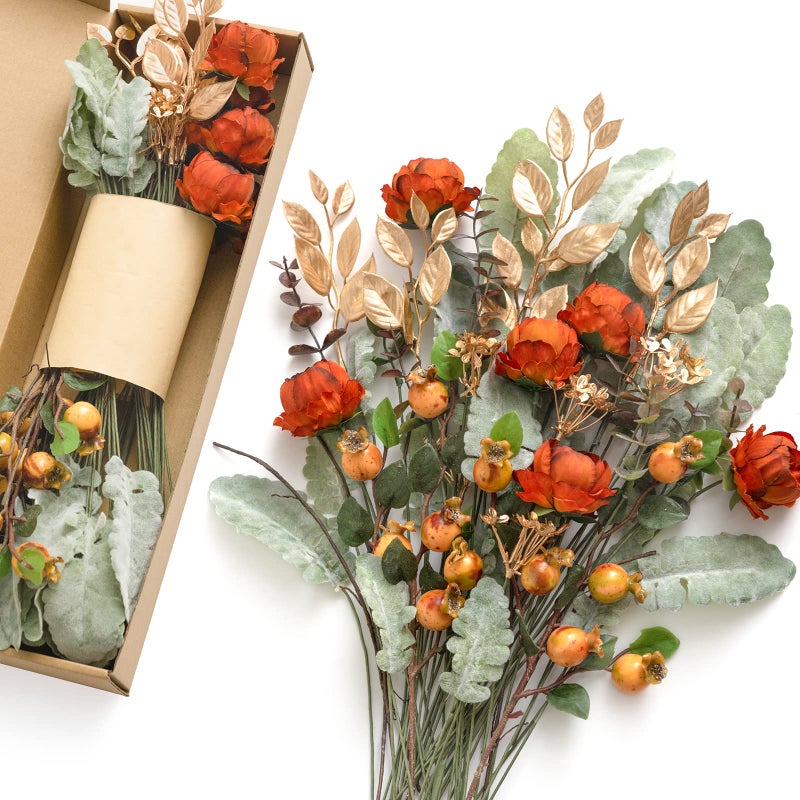 Ling's Moment Artificial Greenery Stems Box Set, 53pcs with 7 Kinds of Faux Greenery Picks for DIY Bridal Bouquets Wedding Floral Arrangement Table Centerpieces, Terracotta & Green - Image 4