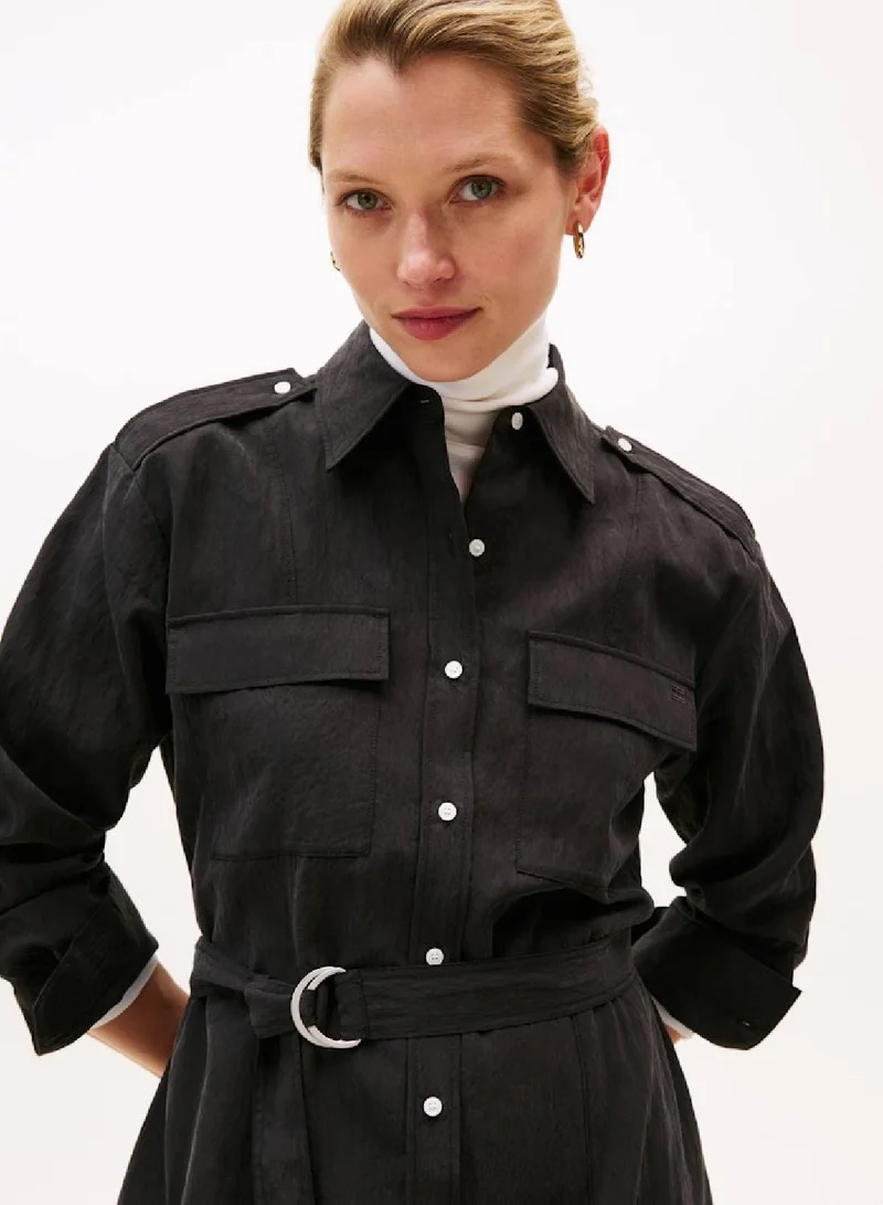 TOMMY HILFIGER black Relaxed Midi Belted Utility Dress for Women | Best Price UAE