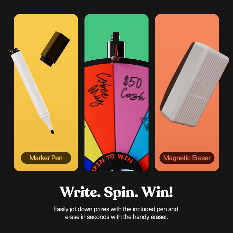 T-Sign TSIGN 24 Inch Dual Use Spinning Prize Wheel 14 Slots Color Tabletop and Floor Roulette Wheel of Fortune with Dry Erase Marker and Eraser Win The Fortune Spinner Game for Carnival Trade Show - Image 3