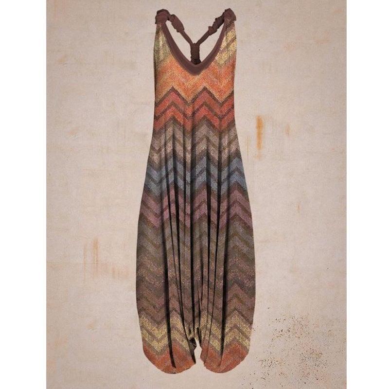 Cross-border 2022 new women's ethnic print loose large size harem pants beach suspender jumpsuit L suit 2 - Image 4