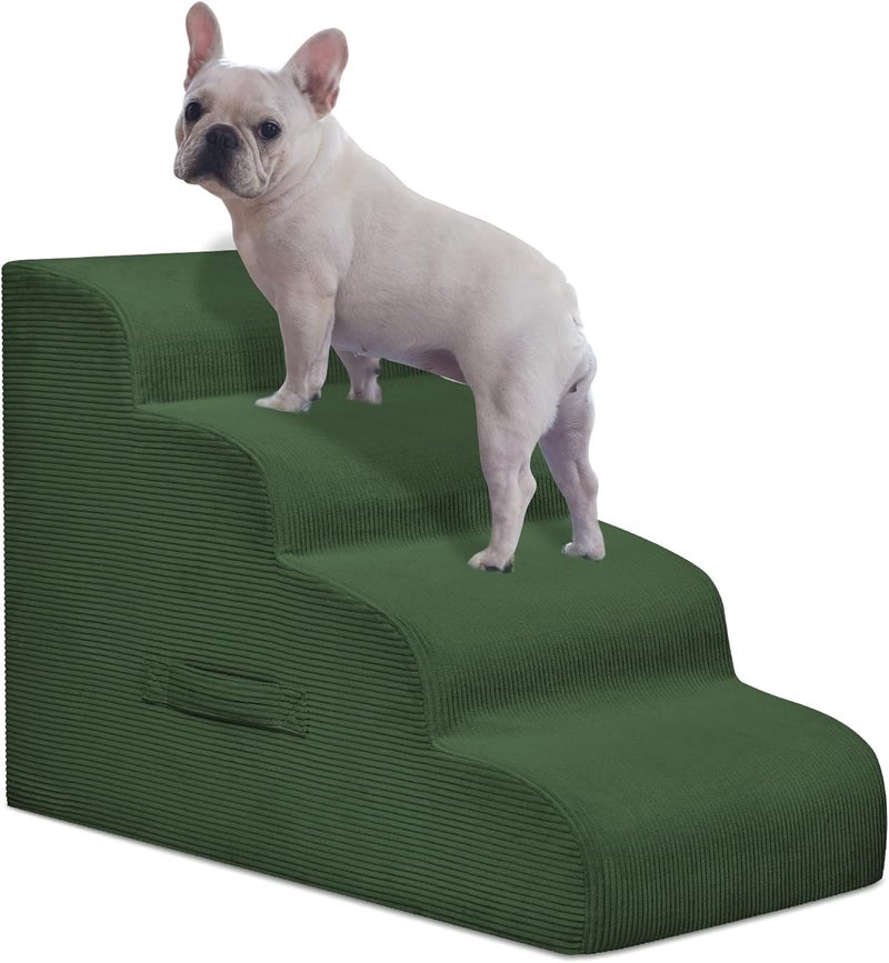 Mesa Lemon Dog Steps for Small Dogs, 4-Step Dog Ramp and Stairs for High Beds and Sofa, Non-Slip Pet Stairs Removable and Easy to Clean Cover, Green - Image 1