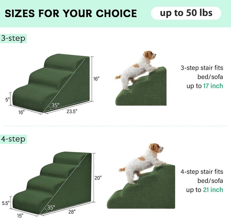 Mesa Lemon Dog Steps for Small Dogs, 4-Step Dog Ramp and Stairs for High Beds and Sofa, Non-Slip Pet Stairs Removable and Easy to Clean Cover, Green - Image 4