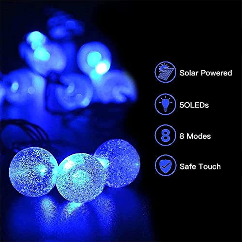 Lezonic Halloween Decorations Solar Lights,Solar Light Outdoor Waterproof with 8 Lighting Modes 7M/ 24 Ft,50 LED Solar Outdoor String Lights for Tree,Garden,Patio,Party,Festival (Blue) - Image 3