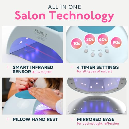 SUNUV UV LED Nail Lamp, LED UV Light for Gel Nails Polish with Removable Base, 4 Timer Settings Auto Sensor SUN2C Blue - Image 2
