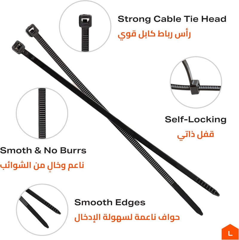 بي أم بي TOOLS رباط كابل أسود - 4 عبوات من 100 قطعة - عبوة من أربطة النايلون لإدارة وتنظيم الكابلات في المنزل والمكتب والتطبيقات الصناعية منظم الأسلاك مثبت الكابلات كابل كهربائي - Image 4