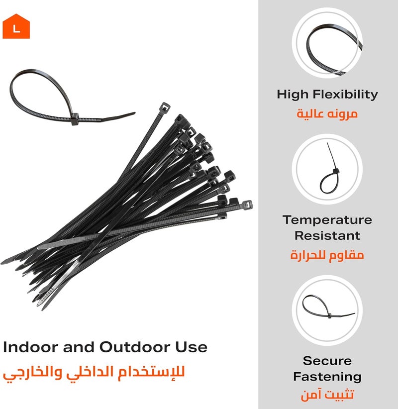 بي أم بي TOOLS رباط كابل أسود - 4 عبوات من 100 قطعة - عبوة من أربطة النايلون لإدارة وتنظيم الكابلات في المنزل والمكتب والتطبيقات الصناعية منظم الأسلاك مثبت الكابلات كابل كهربائي - Image 3