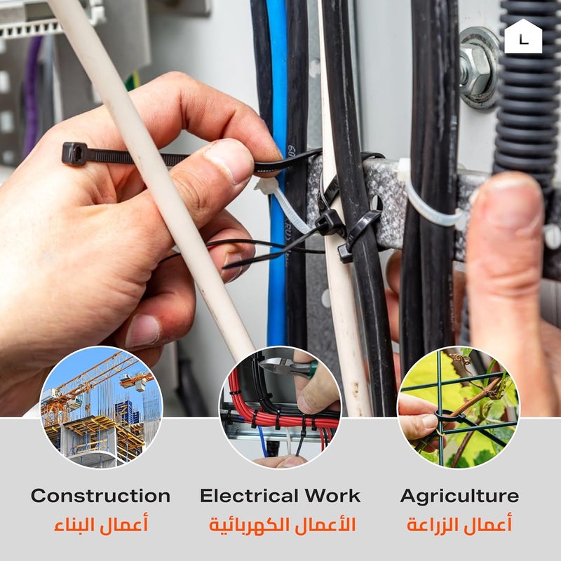 بي أم بي TOOLS رباط كابل أسود - 4 عبوات من 100 قطعة - عبوة من أربطة النايلون لإدارة وتنظيم الكابلات في المنزل والمكتب والتطبيقات الصناعية منظم الأسلاك مثبت الكابلات كابل كهربائي - Image 5