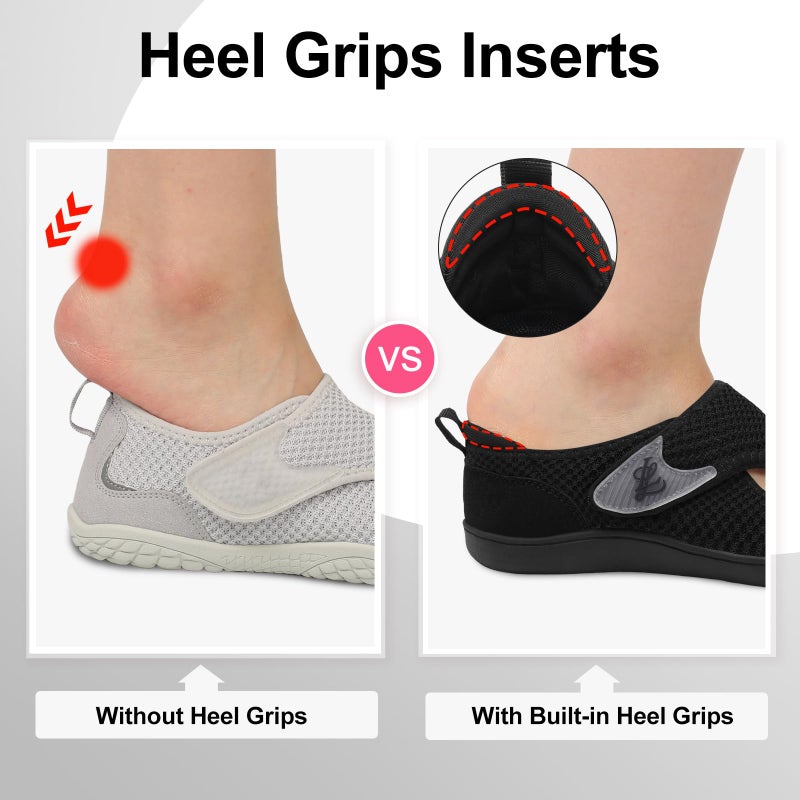 LeIsfIt Womens Wide Diabetic Shoes Adjustable Barefoot Walking Shoes Breathable Zero Drop Sneakers for Wide Width Arthritis Edema Feet Black Size 9 - Image 5