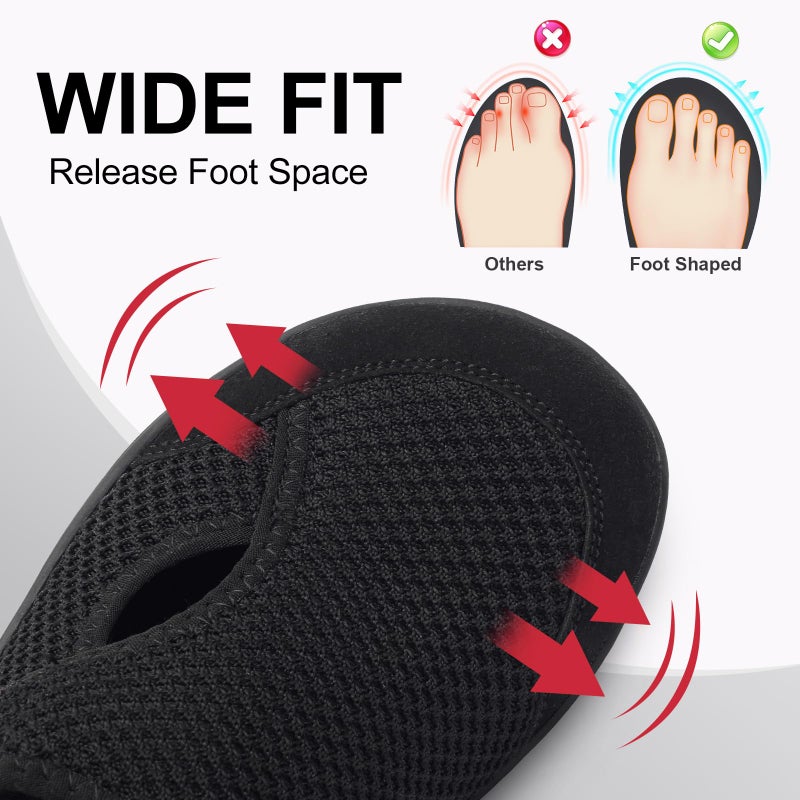 LeIsfIt Womens Wide Diabetic Shoes Adjustable Barefoot Walking Shoes Breathable Zero Drop Sneakers for Wide Width Arthritis Edema Feet Black Size 9 - Image 4