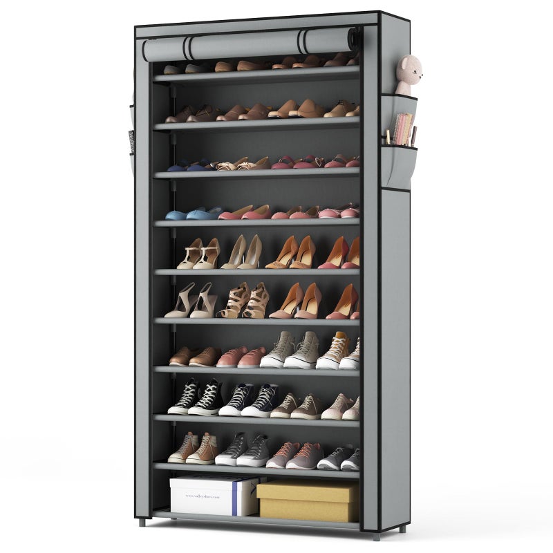 ROJASOP Shoe Rack with Covers Stackable 10 Tier Tall Shoe Shelf Storage 5055 Pairs Shoes and Boots Large Capacity Vertical Shoe Rack Organizer for Closet Entryway Garage Bedroom Grey