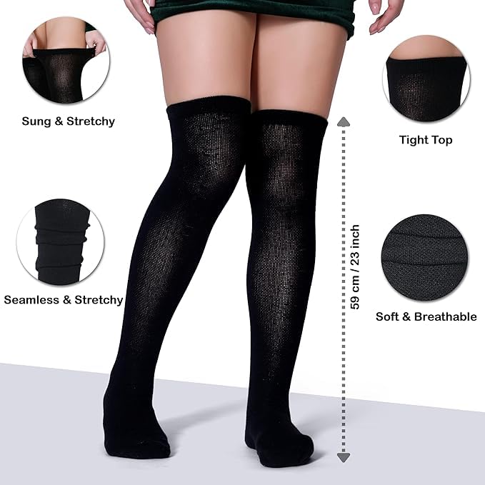 Thigh High Socks for Women Cotton Over the Knee Thigh Long Boot Stocks Leg Warmers for Cold and summer Weather Socks for School/College/office (Set of 1)