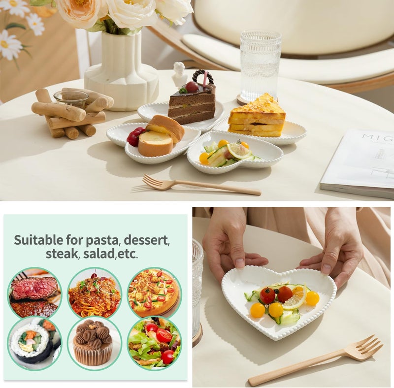 OMAYKEY 63 Inch Ceramic Dessert Plates Set of 10 Small Salad Plates Porcelain Heart Shaped Appetizer Plates Dinner Plates for Cake Snack Ice Cream Microwave Oven Dishwasher Safe White - Image 2