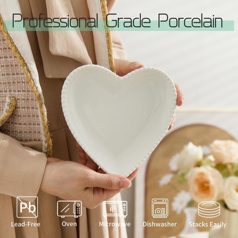 OMAYKEY 63 Inch Ceramic Dessert Plates Set of 10 Small Salad Plates Porcelain Heart Shaped Appetizer Plates Dinner Plates for Cake Snack Ice Cream Microwave Oven Dishwasher Safe White - Image 5