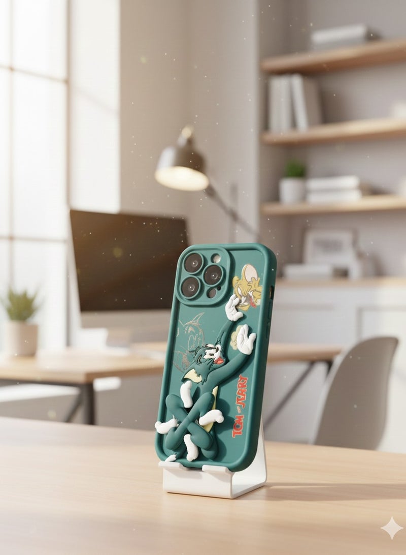 Grace Playful: Pink Silicone Tom & Jerry Phone Case - Cute Cartoon Classic Animation Series Cover for iphone 16 pro - Image 1