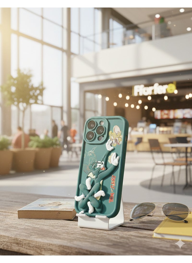 Grace Playful: Pink Silicone Tom & Jerry Phone Case - Cute Cartoon Classic Animation Series Cover for iphone 16 pro - Image 2