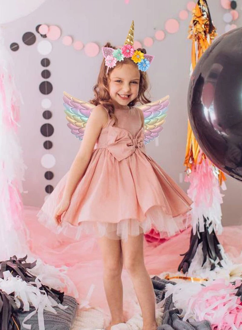 إسكدنيا Kids Wings with Unicorn Headband Toddler Rainbow Daily Fun Dress Up Party Favors - Image 2