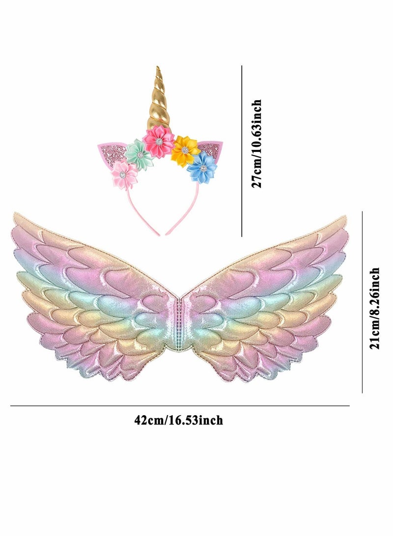 إسكدنيا Kids Wings with Unicorn Headband Toddler Rainbow Daily Fun Dress Up Party Favors - Image 4