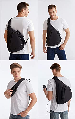TurnWay Water-Proof Sling bag/Crossbody Backpack/Shoulder Bag with USB Charging Port for Travel, Hiking, Cycling, Camping (BLACK) - Image 5
