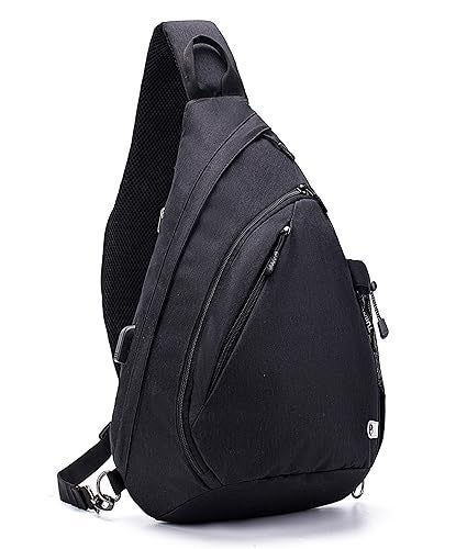 TurnWay Water-Proof Sling bag/Crossbody Backpack/Shoulder Bag with USB Charging Port for Travel, Hiking, Cycling, Camping (BLACK) - Image 1