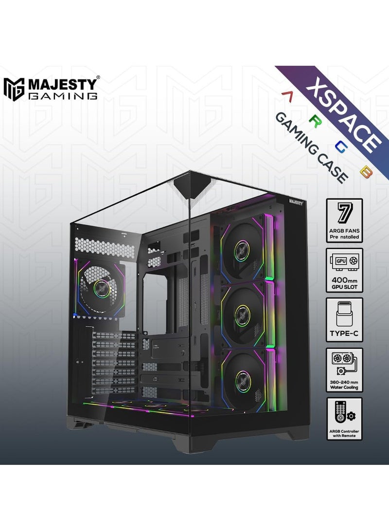 Majesty Majesty X Space Mid Tower PC Case with 7 Infiniti ARGB Fans Installed for Efficient Airflow with Remote, Tempered Glass, Compatible with Wide ATX Motherboard, 1x TYPE-C and 2x USB 3.0  - Image 2