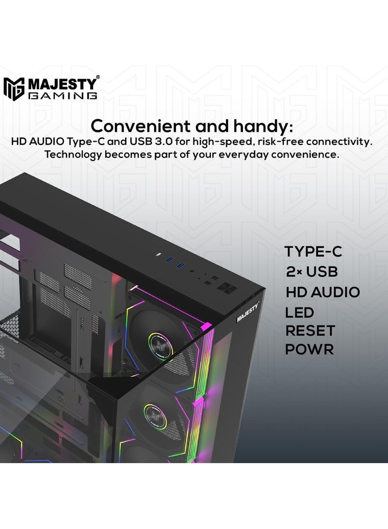 Majesty Majesty X Space Mid Tower PC Case with 7 Infiniti ARGB Fans Installed for Efficient Airflow with Remote, Tempered Glass, Compatible with Wide ATX Motherboard, 1x TYPE-C and 2x USB 3.0  - Image 5