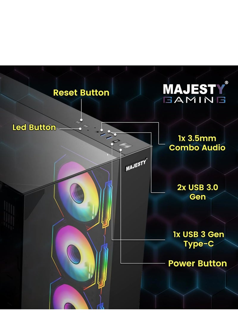 Majesty - Majesty X Space Mid Tower PC Case with 7 Infiniti ARGB Fans Installed for Efficient Airflow with Remote, Tempered Glass, Compatible with Wide ATX Motherboard, 1x TYPE-C and 2x USB 3.0 - Image 1