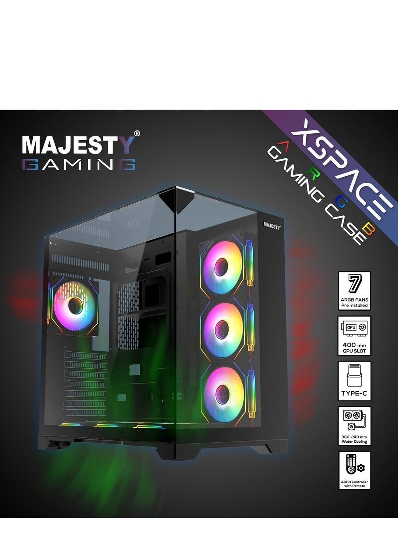 Majesty - Majesty X Space Mid Tower PC Case with 7 Infiniti ARGB Fans Installed for Efficient Airflow with Remote, Tempered Glass, Compatible with Wide ATX Motherboard, 1x TYPE-C and 2x USB 3.0 - Image 1