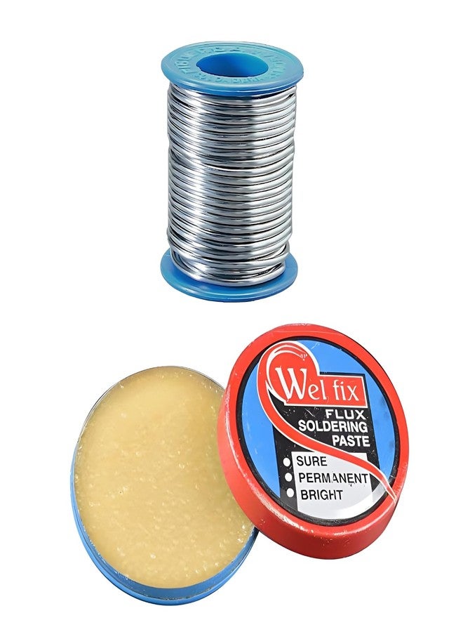 VMTRONIX 60/40 Tin Lead Rosin Core Solder Wire (5 Meter) & Welfix Soldering Paste Flux White Rosin-Rich Solder Paste 15gm (Pack of 2)