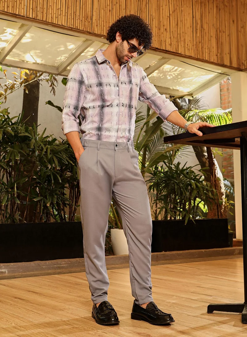 Campus Sutra Men's Lilac & Onyx Black Distressed-Check Shirt